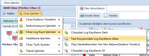 Pdks text(yedek) dosyasındaki yedek kayıtları sisteme aktarma