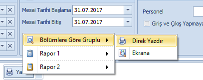 Bölümlere Göre Rapor Çıktısı